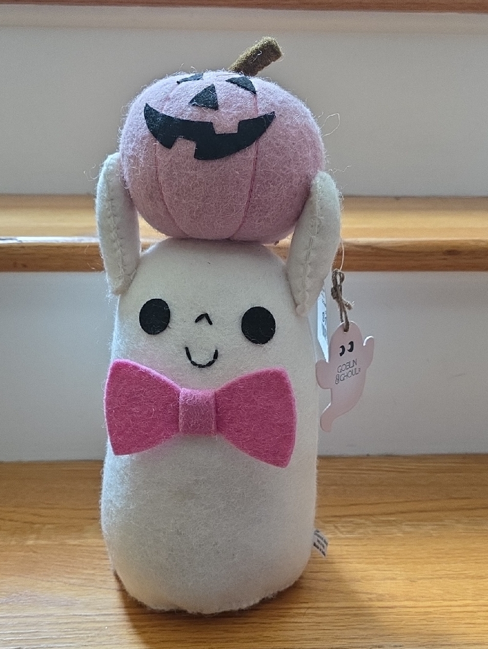 Cute White Ghost Plush with Pink Bow and Pink Pumpkin DECORATION